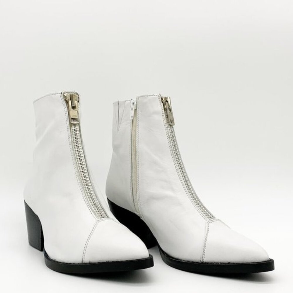 Jeffrey Campbell Landyn Zip Western Bootie White Leather